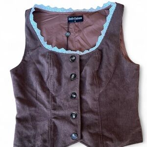 Scarlet Darkness Brown Corduroy Corset Vest with Lace Trim